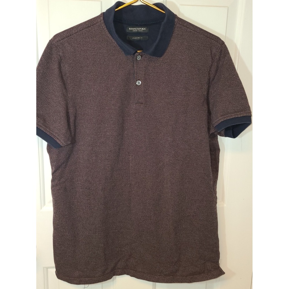 Banana Republic Polo Short Sleeve Mens Standard Fit Luxury Touch Navy Red L